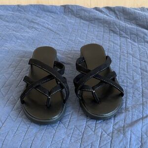 Black Braided Sandals with Stitching Detail